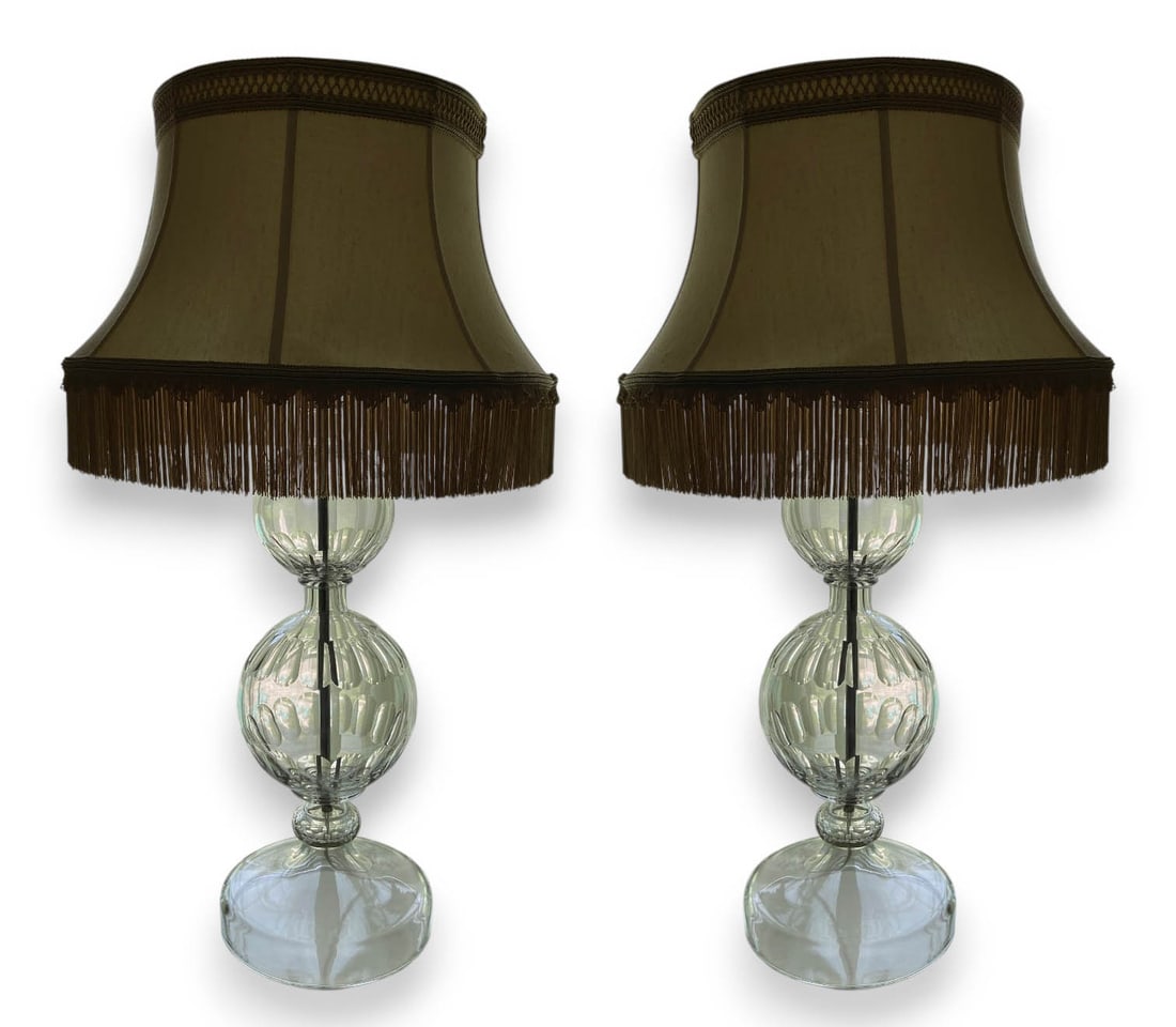A Pair of Vaughan Clear Faceted Glass Table Lamps (1 of 9)