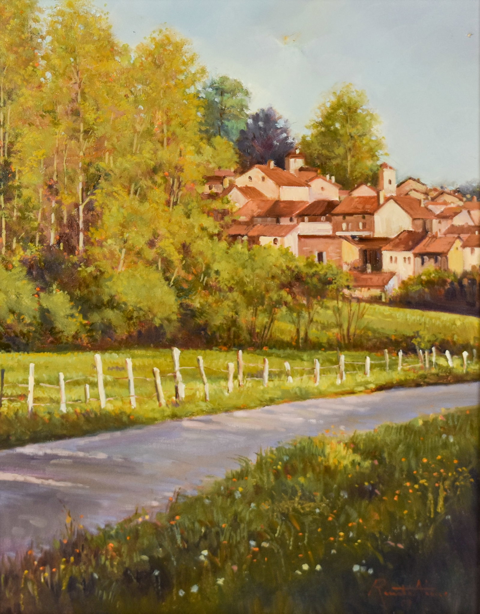 Renato Aime Oil on Canvas Village Landscape: Renato Aime (Italian-American, 1946-2014). Oil on canvas, village landscape, 2009. Signed Renato Aime and dated 09 in the lower right. Sight: 15.25 x 19.25 inches. Framed: 20.5 x 24.75 inches. Locatio