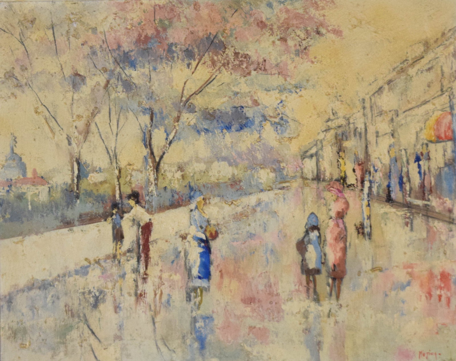 Humberto Mujica Oil on Canvas City Street Scene: Humberto Mujica (Venezuelan, 20th Century). Oil on canvas, impressionistic city street scene. Signed lower right. Sight: 23.5 x 29.25 in. Frame: 30 x 36 in. Location: Bin 4
