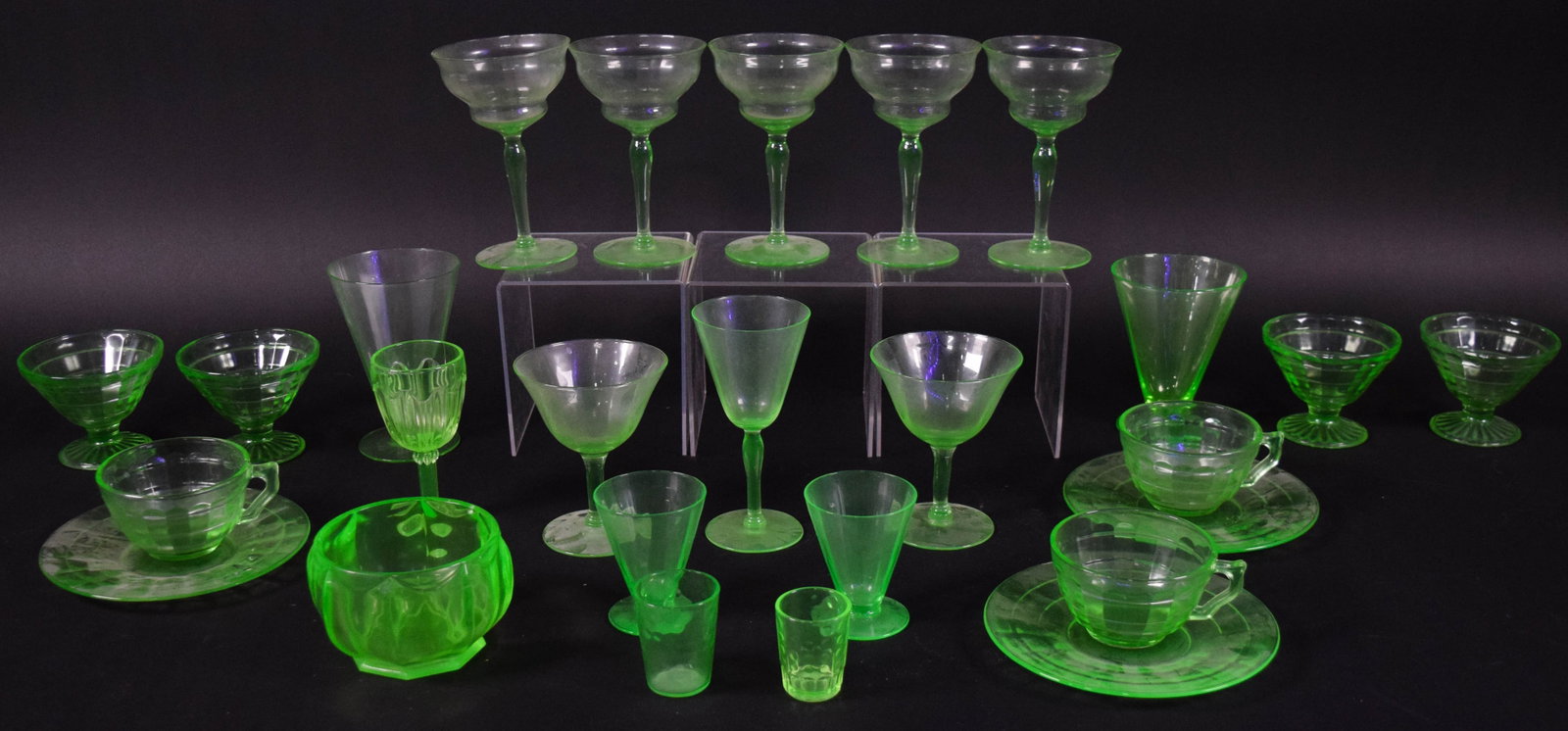Collection of 20+ Pieces of Green Uranium Vaseline Glass Tableware (1 of 10)
