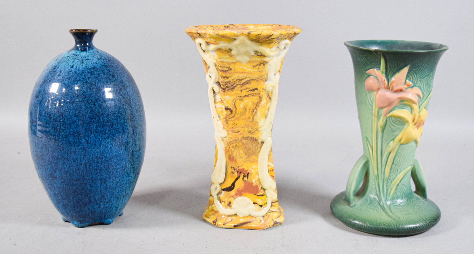 Group of 3 Art Pottery Vases Incl Roseville Zephyr Lily (1 of 16)