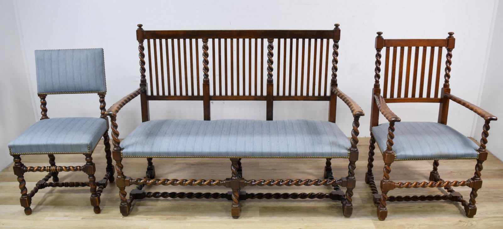 A Trio of Louis XIII Revival Barley Twist Oak Seating Pieces (1 of 17)