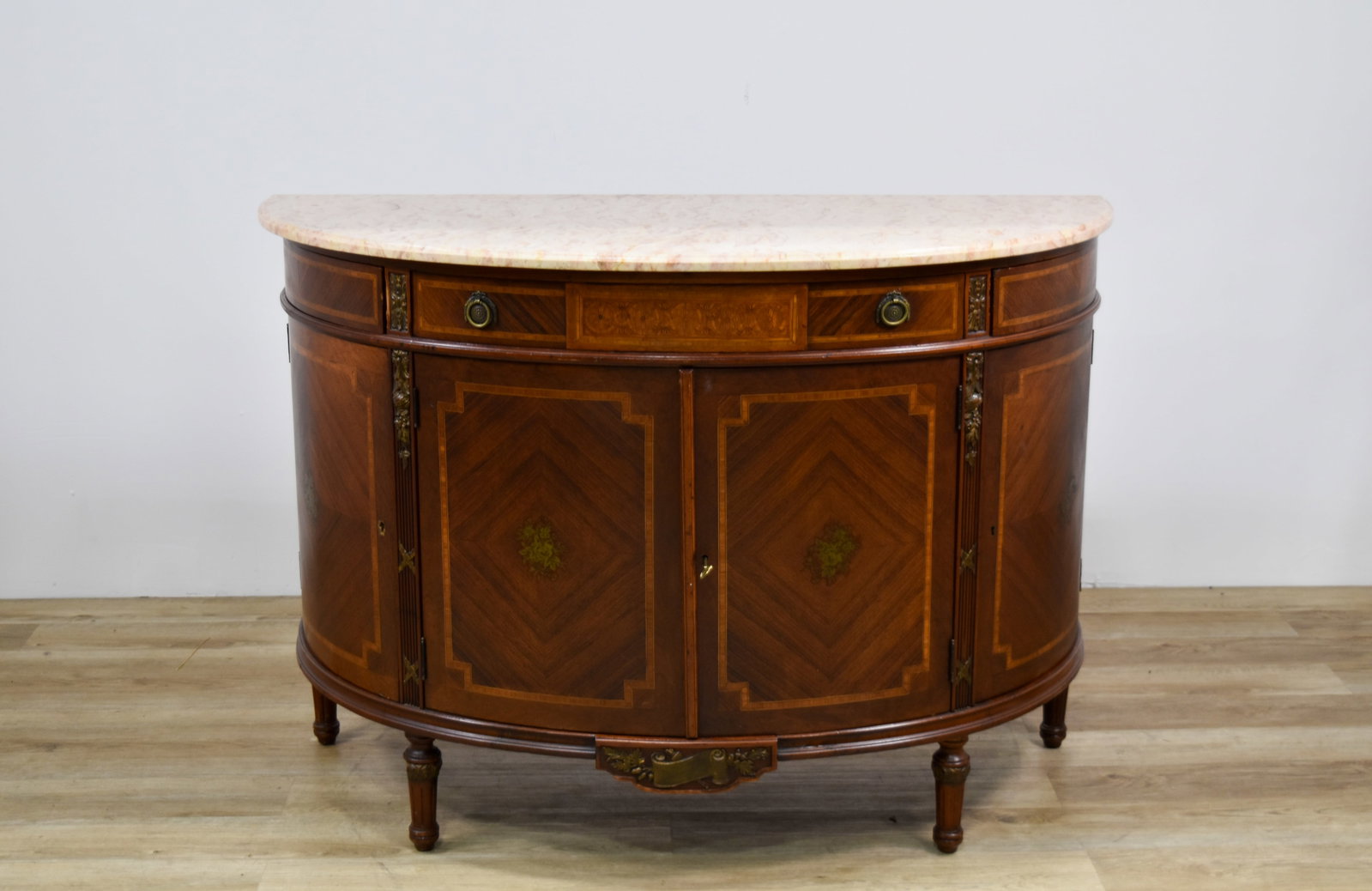 Leonardo Co. Louis XVI Style Inlaid Demilune Cabinet with Marble Top (1 of 14)