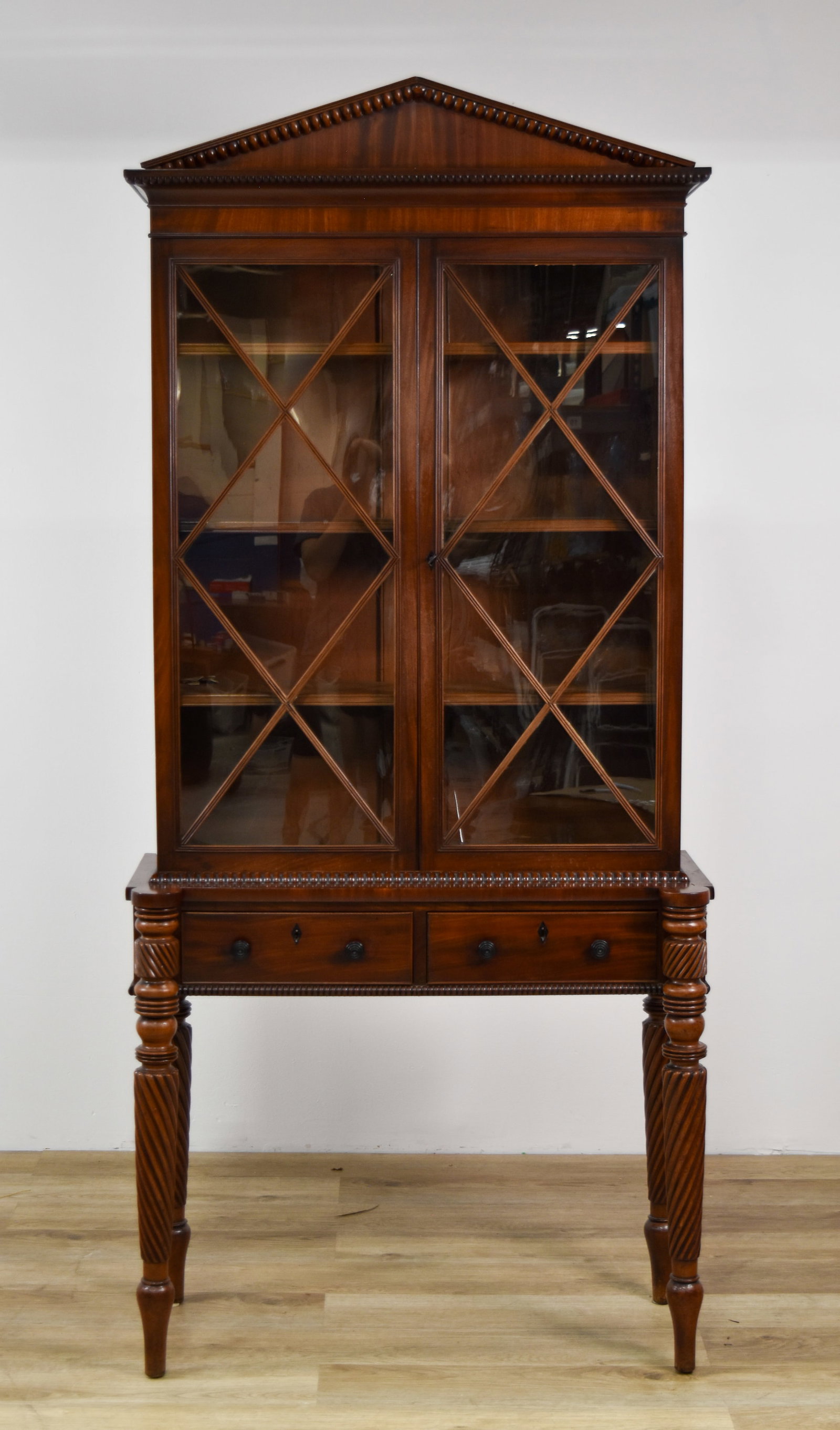 Neoclassical Style Two-Piece Mahogany Display Cabinet on Stand (1 of 12)