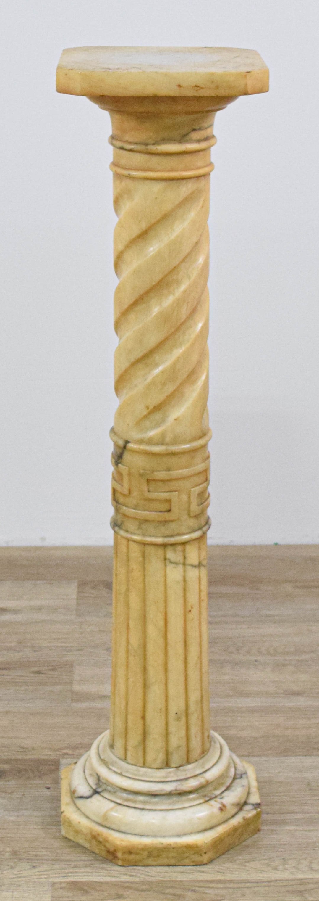 Carved Alabaster Pedestal Column with Solomonic and Fluted Shaft (1 of 11)