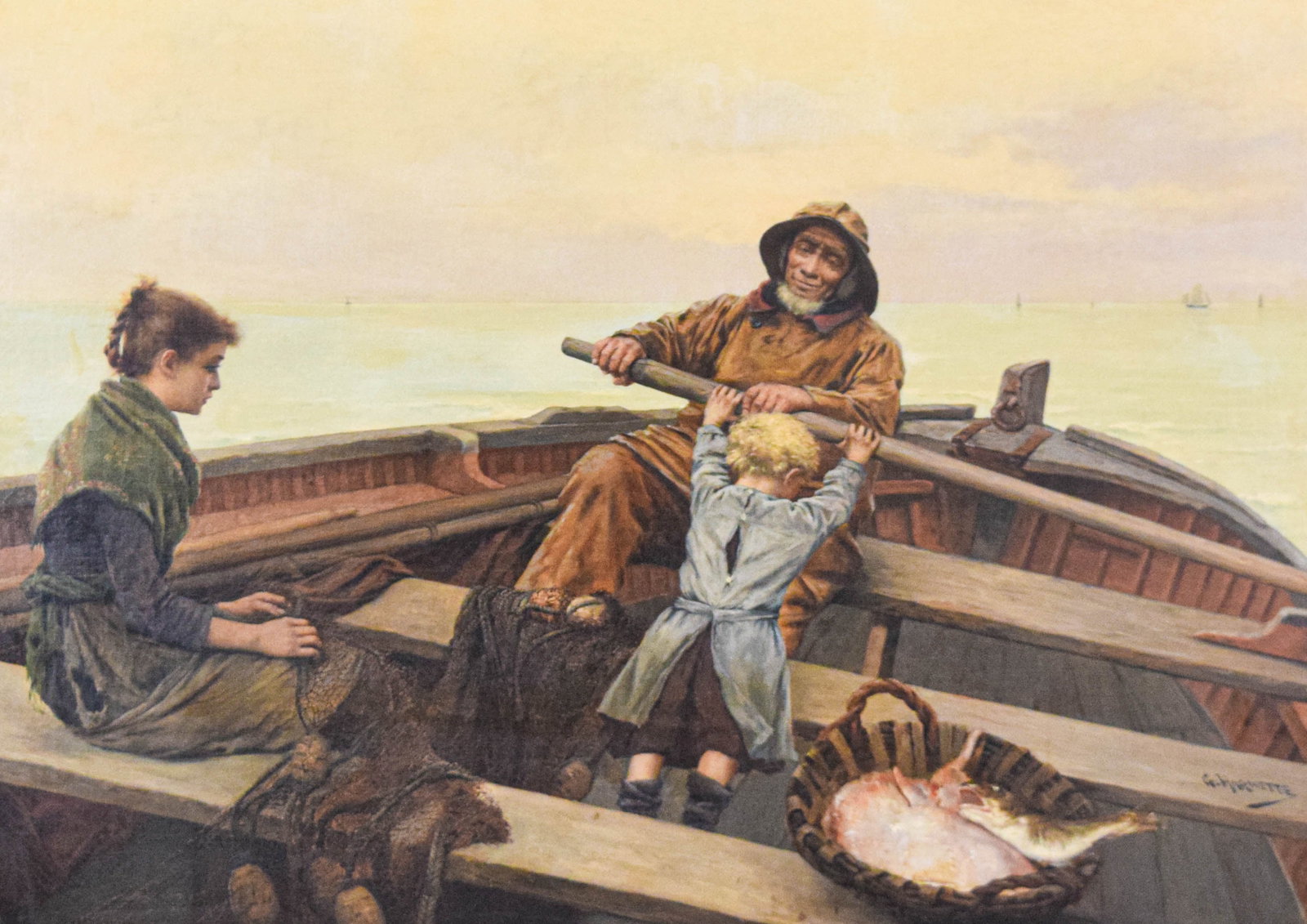 Georges Jean Marie Haquette Oil on Canvas Maritime Genre Scene: Georges Jean Marie Haquette (French, 1854-1906). Oil on canvas, maritime genre scene. Signed G. Haquette lower right. Sight: 30 3/4 x 42 5/8 in. Frame: 42 x 54 in.