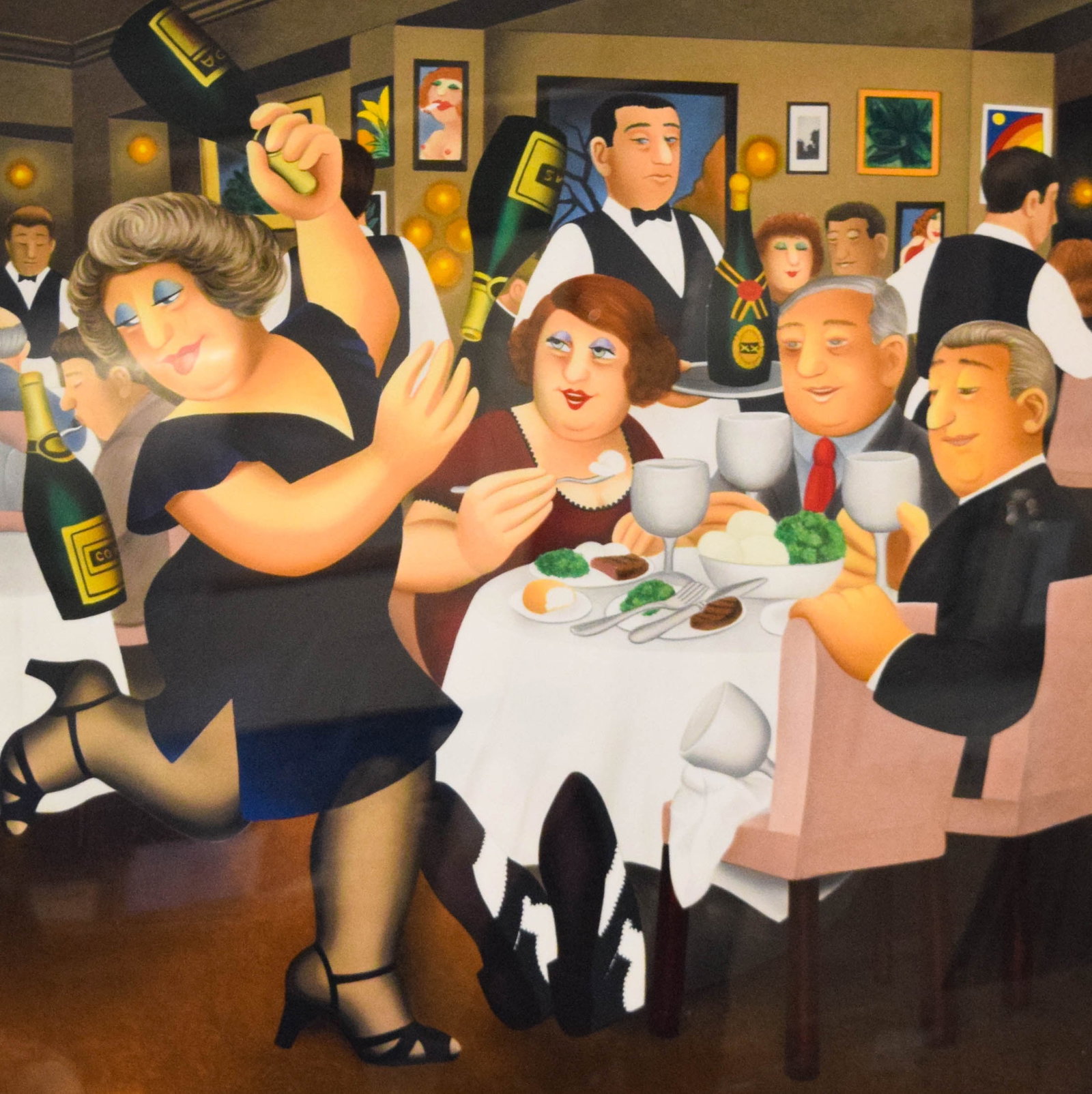 Beryl Cook Screenprint Dining Out: Beryl Cook (British, 1926-2008). Screenprint, Dining Out. Pencil-signed lower right and numbered 241/300 lower left. 27" x 26 3/4" sheet size, 37 1/2" x 36 1/2" with frame. Location: Bin 1