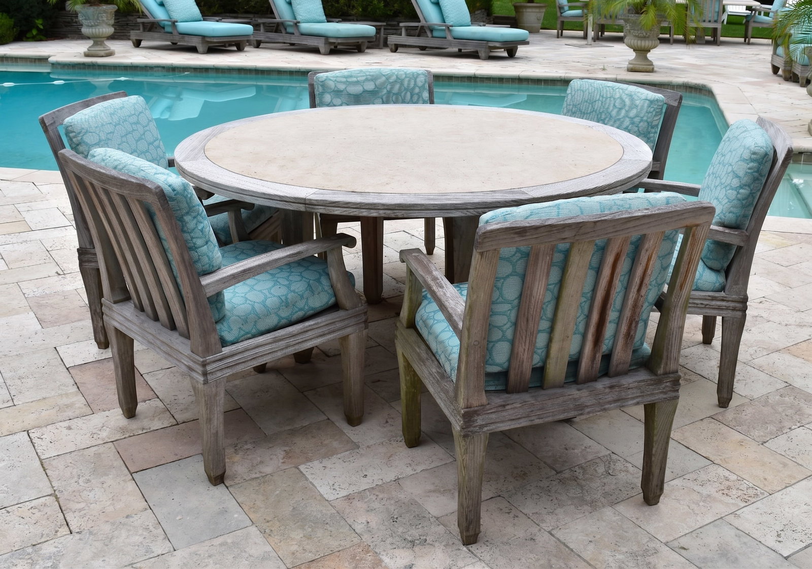 Teak and Stone Patio Dining Suite with Giati Armchairs (1 of 12)