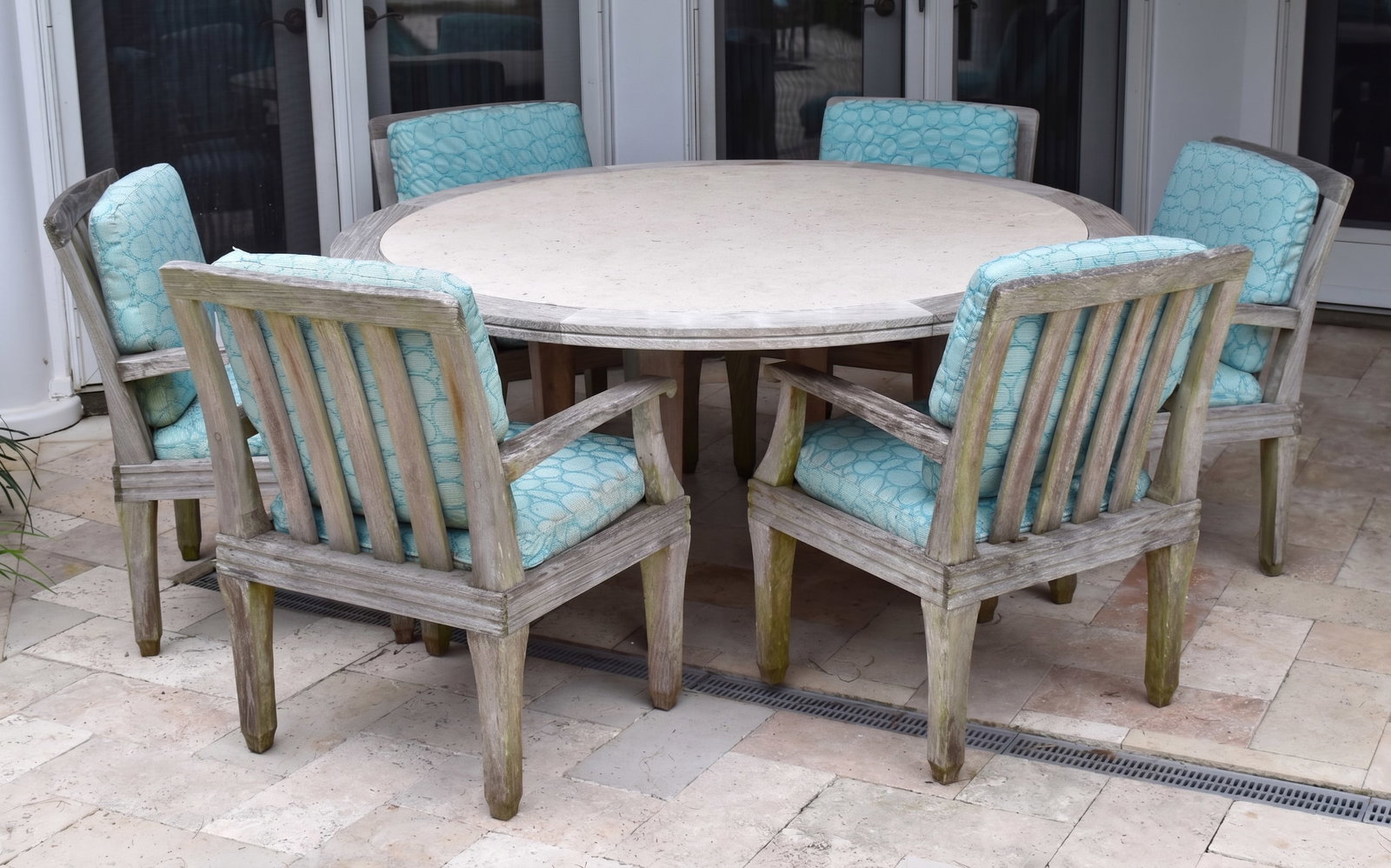 Teak and Stone Patio Dining Suite with Giati Armchairs (1 of 15)