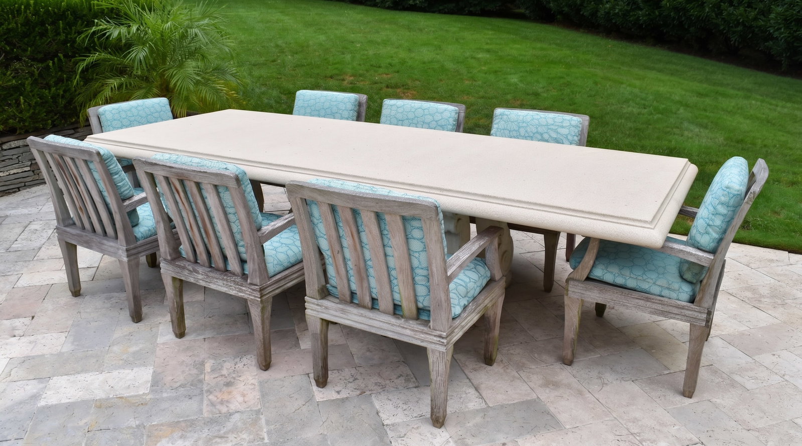 Teak and Stone Outdoor Dining Suite Incl Giati Armchairs (1 of 20)