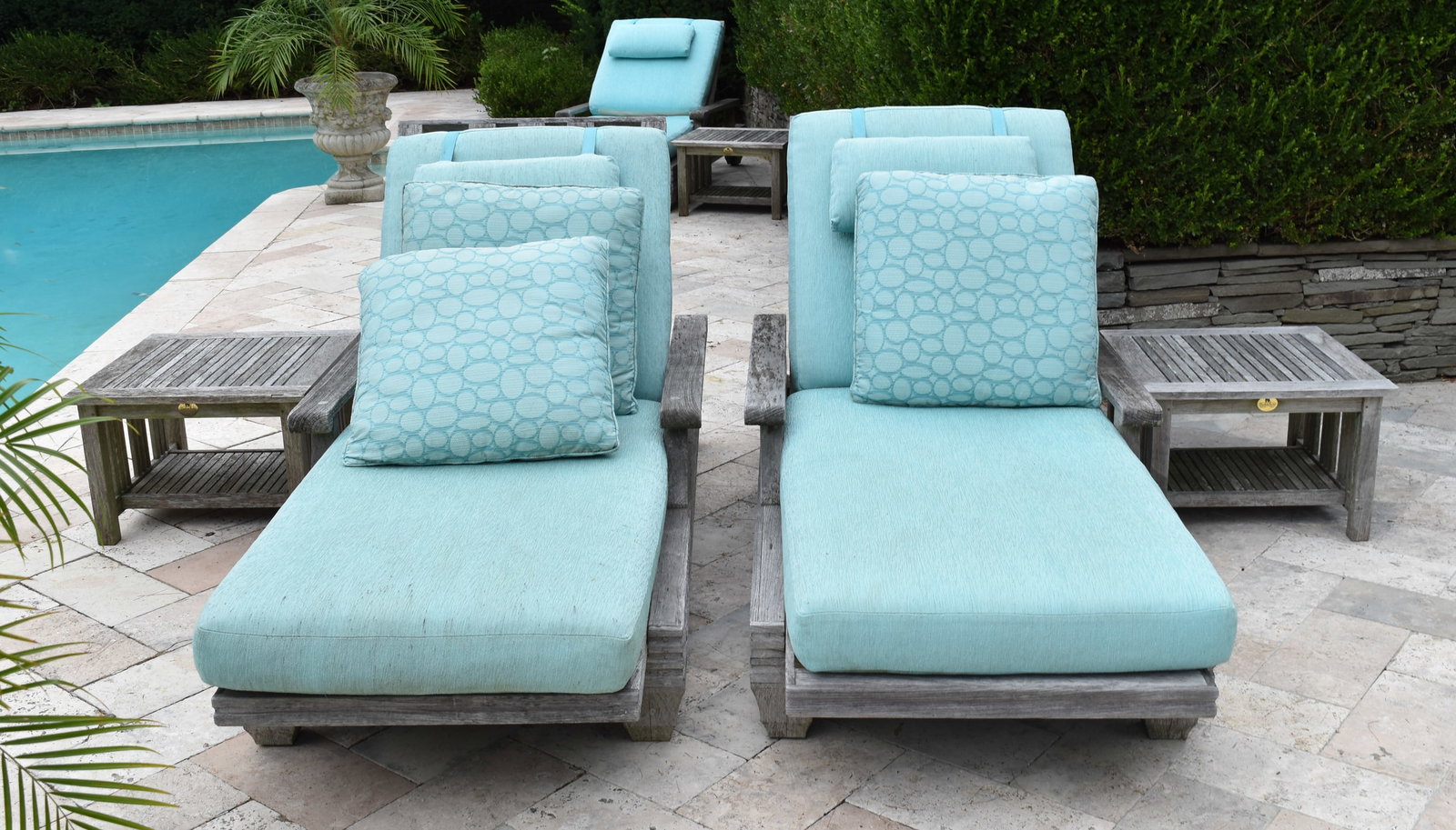 Pair of Giati Teak Chaise Loungers and Pair of Barlow Tyrie Teak Side Tables (1 of 16)