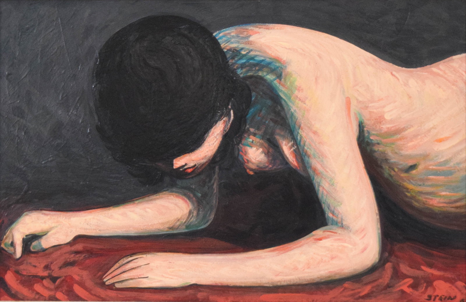 Philip Stein Oil on Board Nude Figure: Philip Stein / "Estaño" (American, 1919-2009). Oil on board, nude figure. Signed and dated Stein 61 lower right. 15 3/4" x 24 3/8" sight size, 19 3/4" x 28 1/4" with frame.