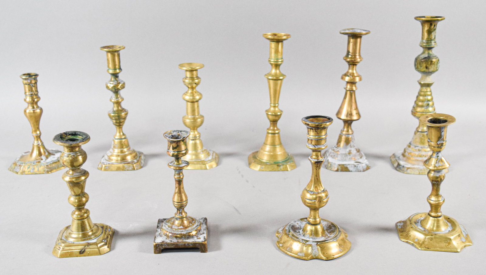 Collection of 10 Antique Turned Brass Candlesticks (1 of 7)