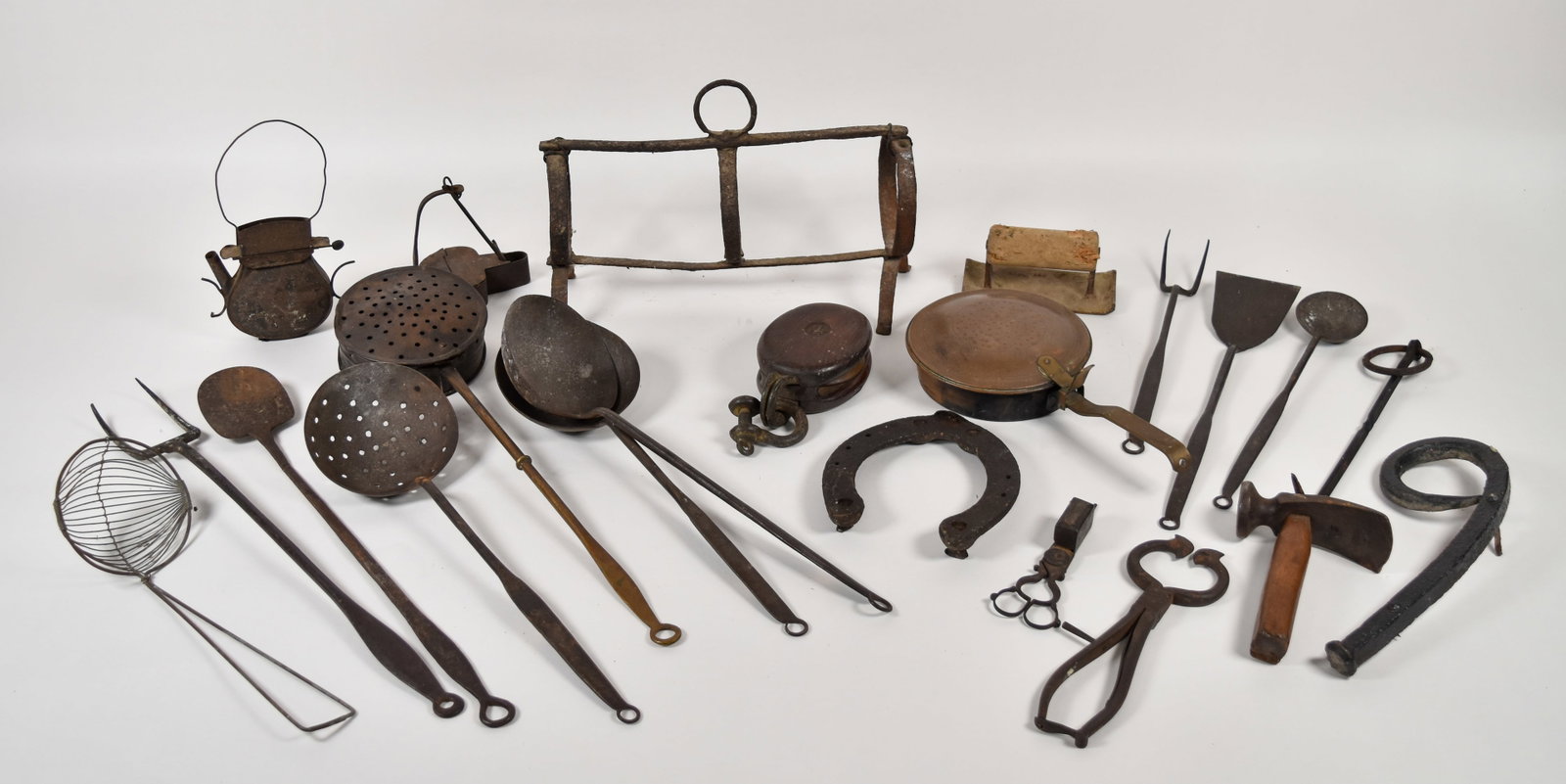 Group of Antique Primitive Iron Copper and Wood Hearth and Kitchenware (1 of 8)