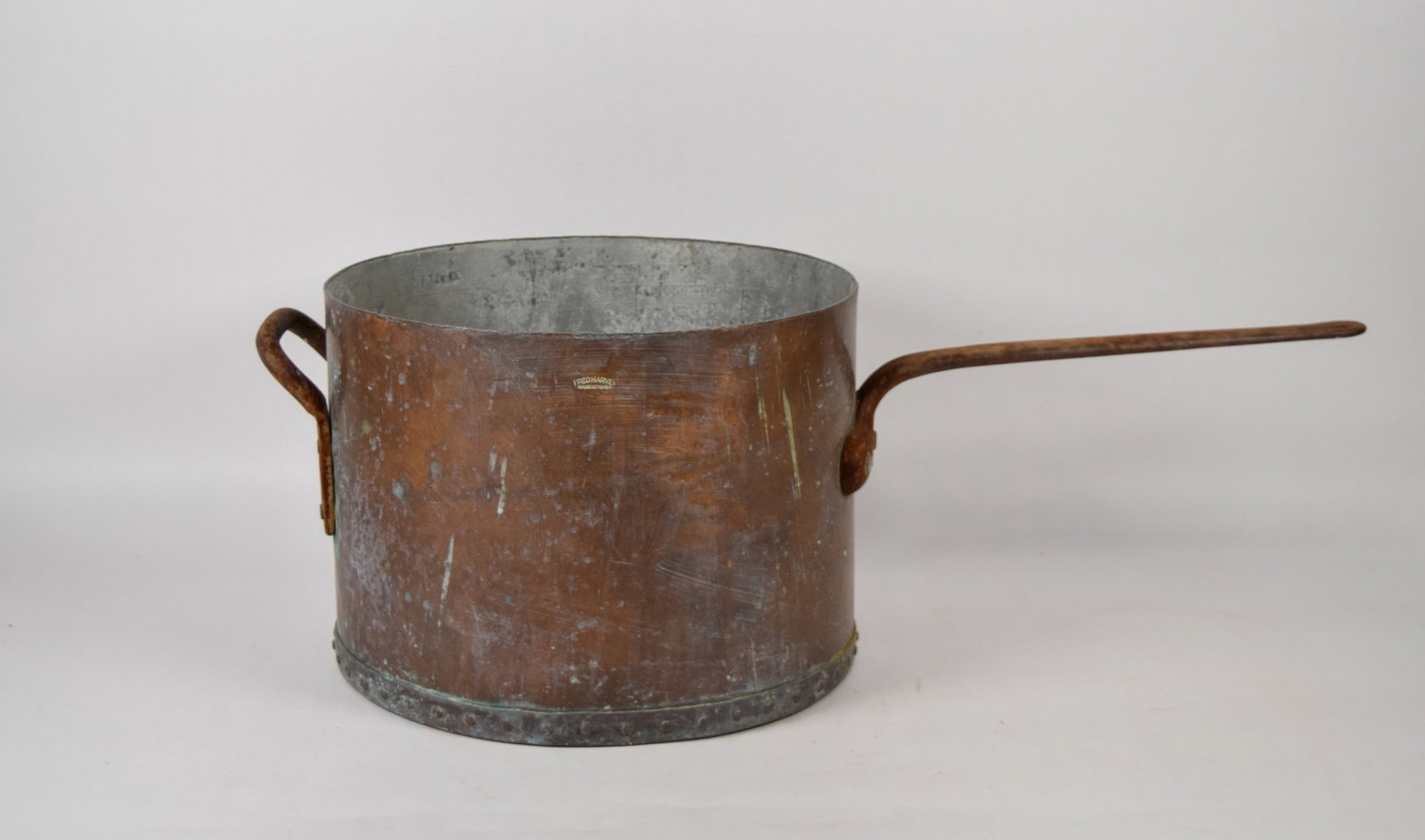 Fred Harvey Commercial Grade Copper Stockpot: Fred Harvey (American, 1835-1901) commercial grade copper stockpot. Dating to the early 20th century, this piece was manufactured for the Fred Harvey Company hospitality and restaurant services along 