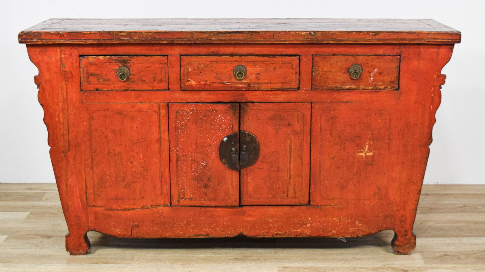 Chinese Provincial Style Red Lacquer Wood Credenza (1 of 17)