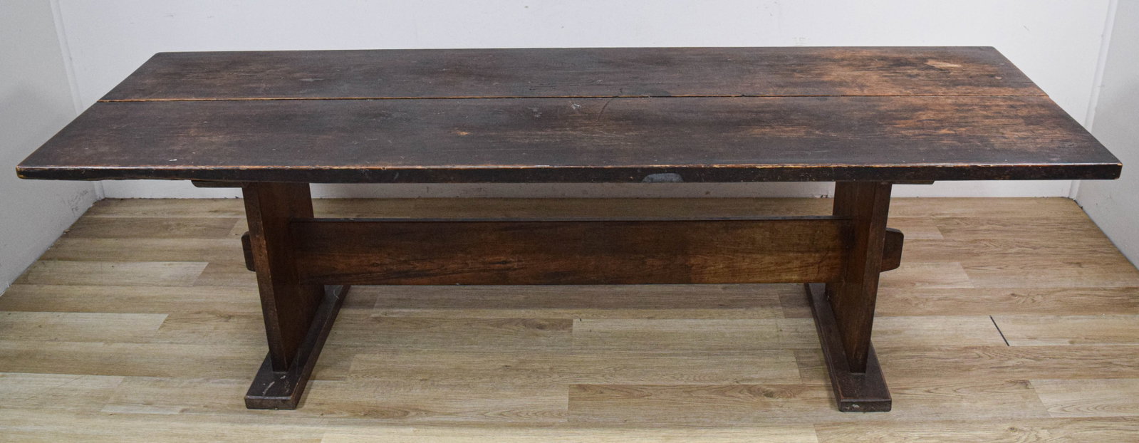 Large Primitive Two-Plank Trestle Dining Table - 2