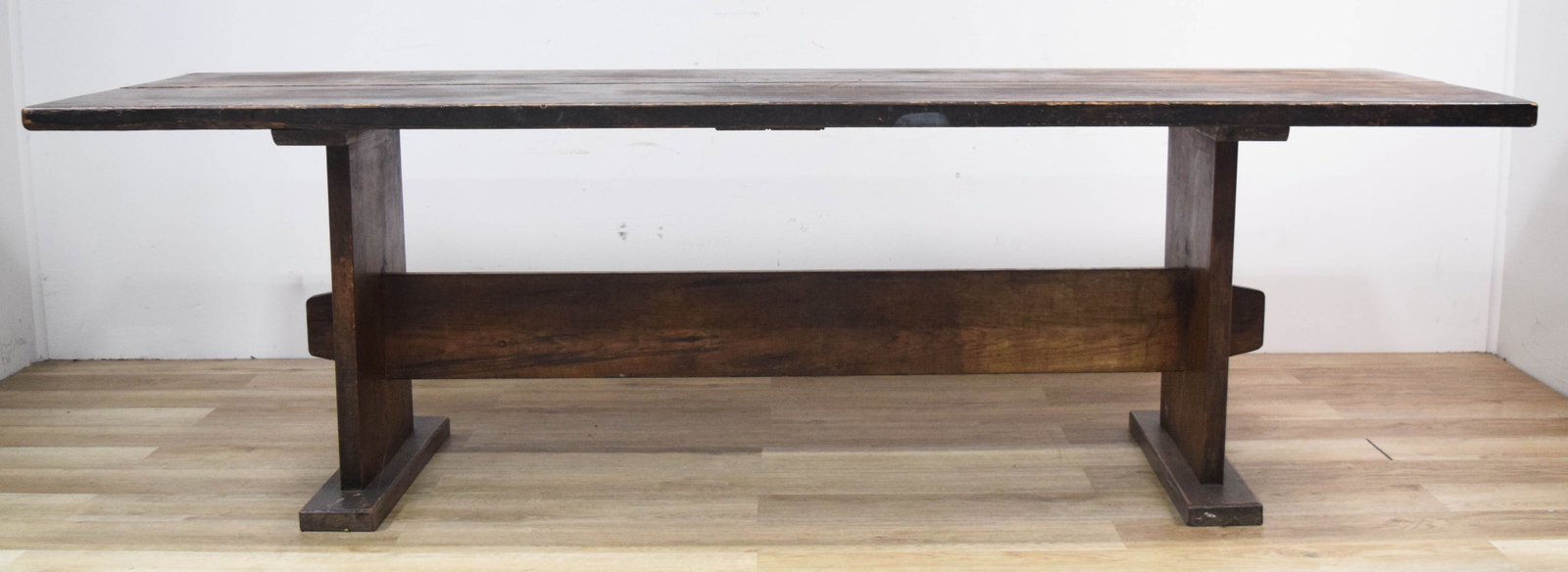 Large Primitive Two-Plank Trestle Dining Table - 8