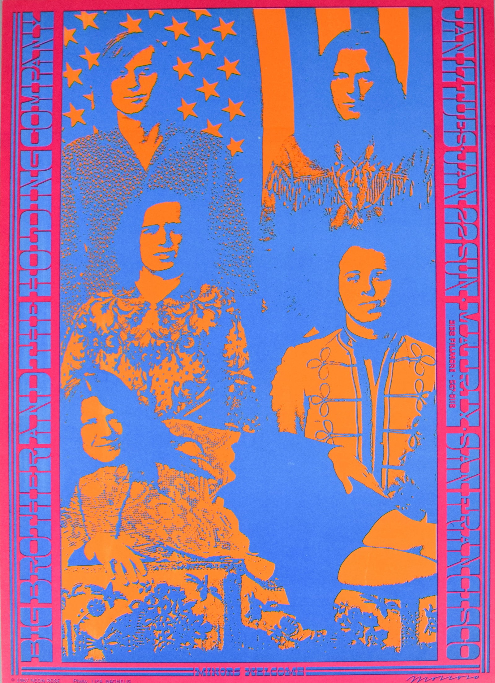 Victor Moscoso Neon Rose NR-3 Big Brother and the Holding Company Featuring Janis Joplin Concert: Victor Moscoso (Spanish-American, b. 1936). This original 1967 psychedelic concert poster was designed by artist Victor Moscoso for a series of performances by Big Brother and the Holding Company at T