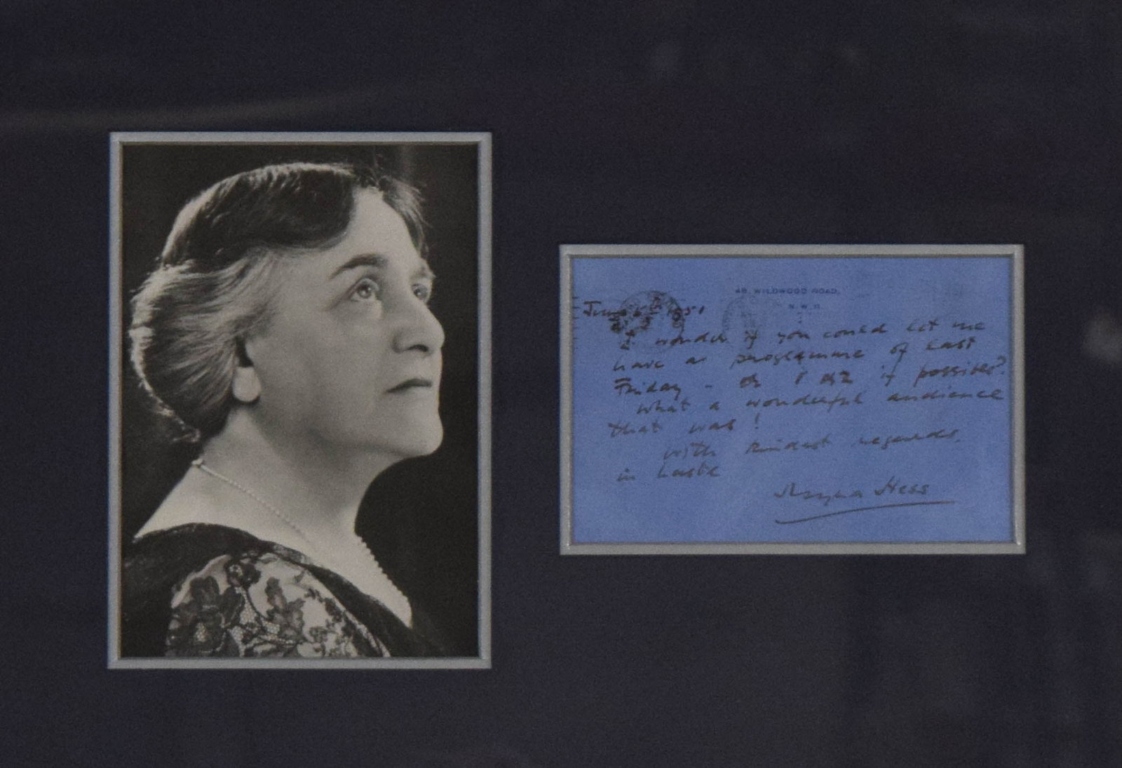 Myra Hess Autograph Letter Signed and Photograph Framed Display (1 of 6)