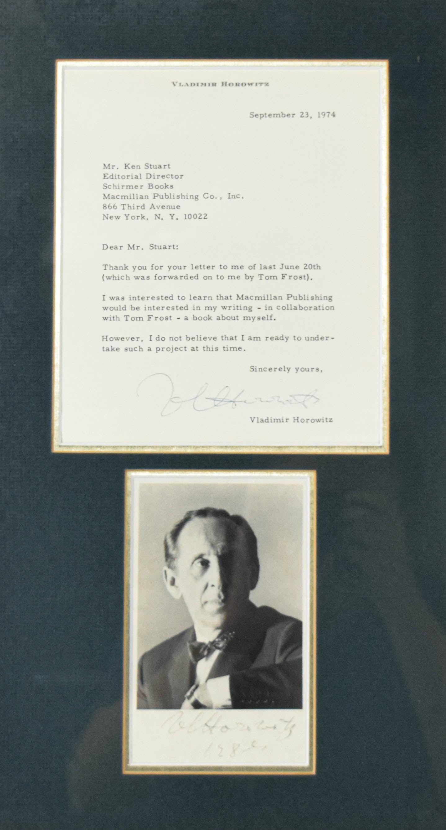 Vladimir Horowitz Framed Typed Letter Signed and Signed Photograph (1 of 6)