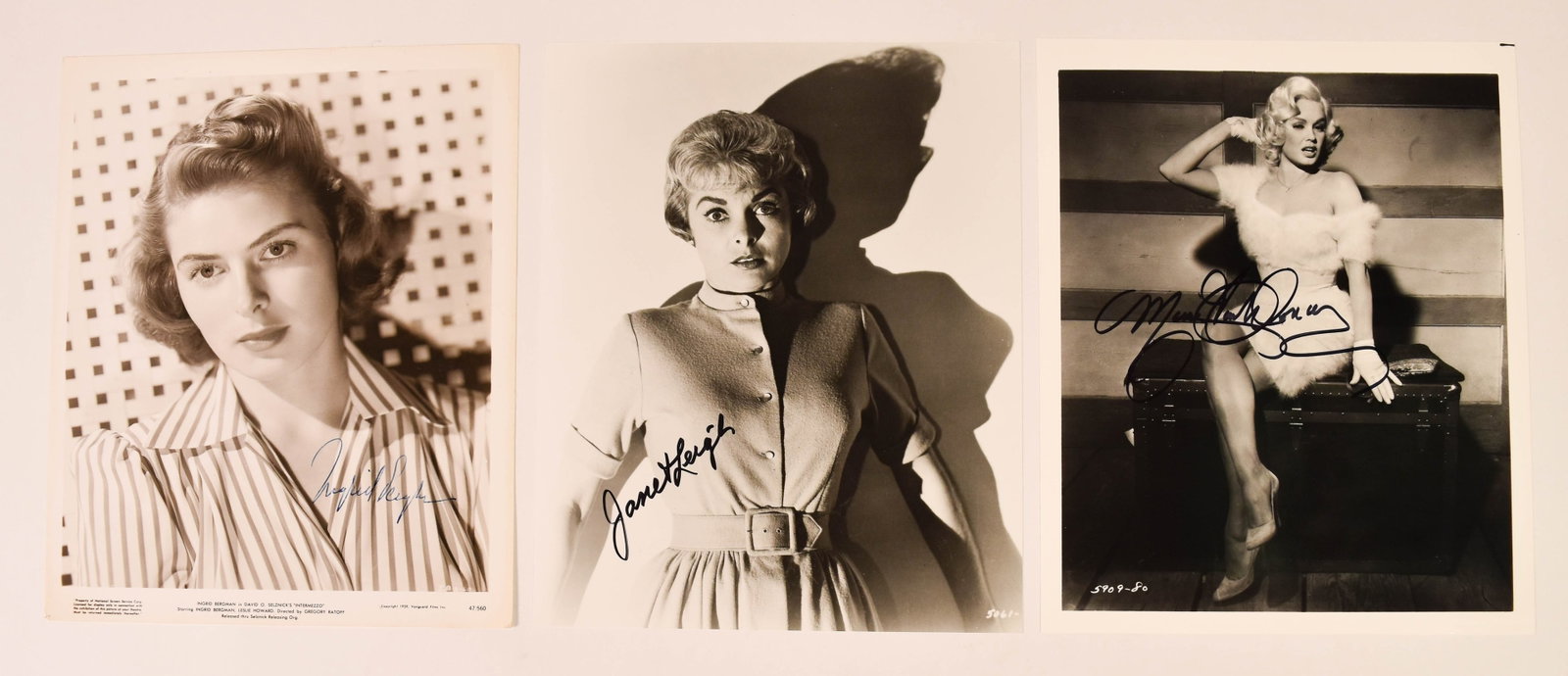 3 Ingrid Bergman Janet Leigh and Mamie Van Doren Signed Photographs (1 of 9)