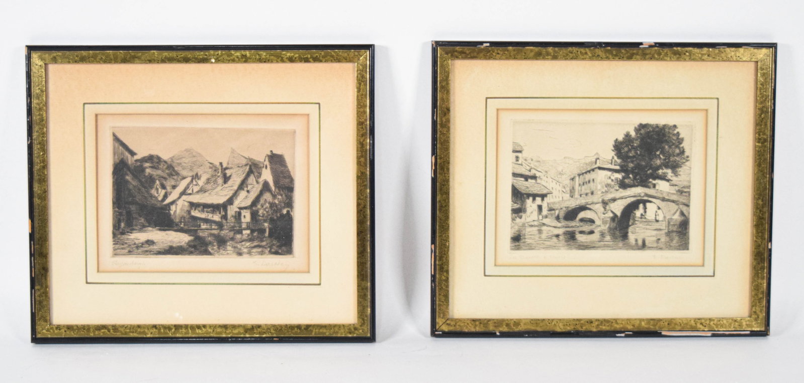Pair of Etchings French Architectural Views Attributed to Charlotte Therese Darche (1 of 12)
