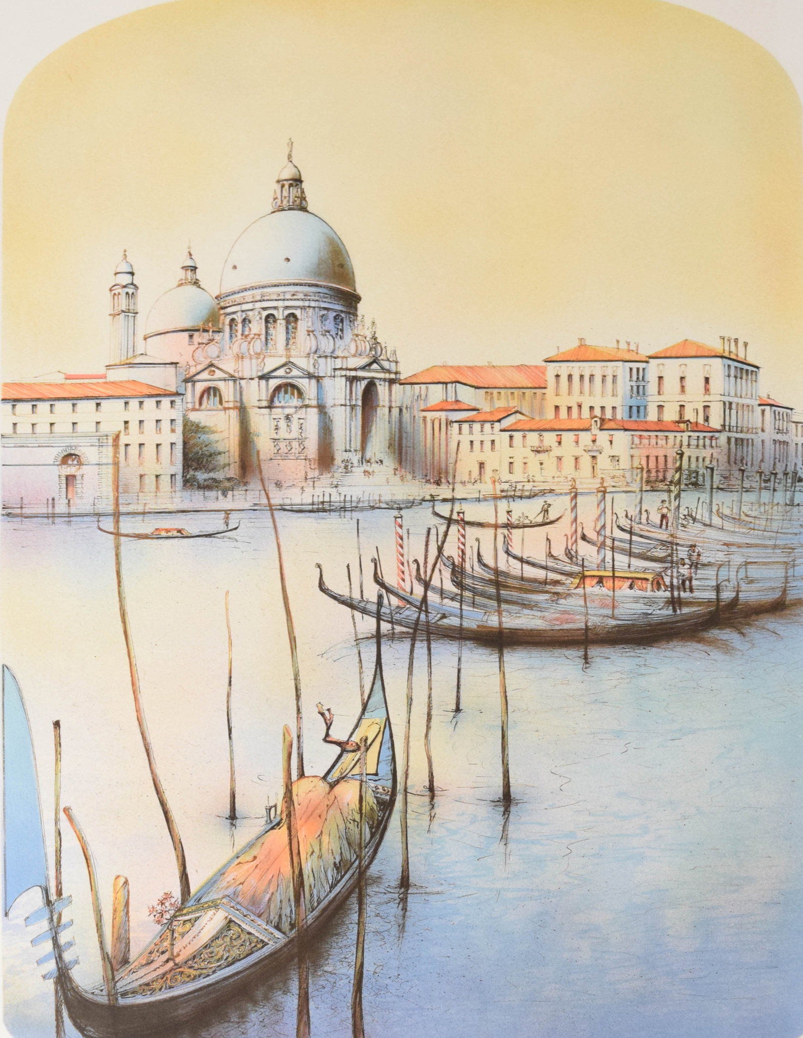 Rolf Rafflewski Lithograph Venice Canal Scene: Rolf Rafflewski (German, b. 1943). Lithograph on wove paper, Grand Canal in Venice. Pencil-signed lower right and numbered 168/225 lower left. No publisher marks or blindstamps are present. 29 7/8" x 