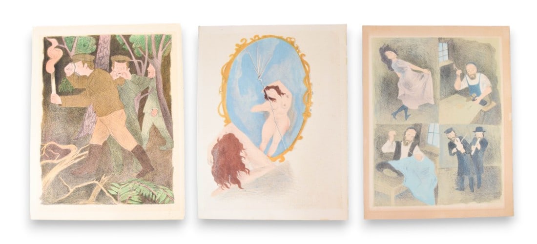 Raphael Soyer Group of 3 Color Lithographs: Raphael Soyer (American, 1899-1987). Group of three color lithographs, each pencil-signed Raphael Soyer in the lower right. At Night in the Wood, numbered 91/150 lower left. Woman in Mirror, unnumbere