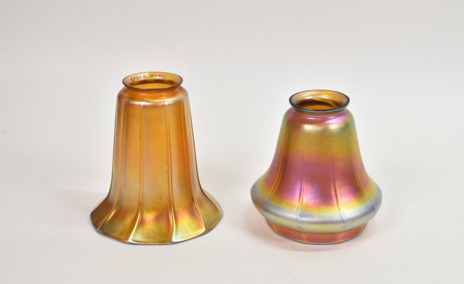 2 Art Nouveau Iridescent Art Glass Lamp Shades Including Quezal (1 of 13)