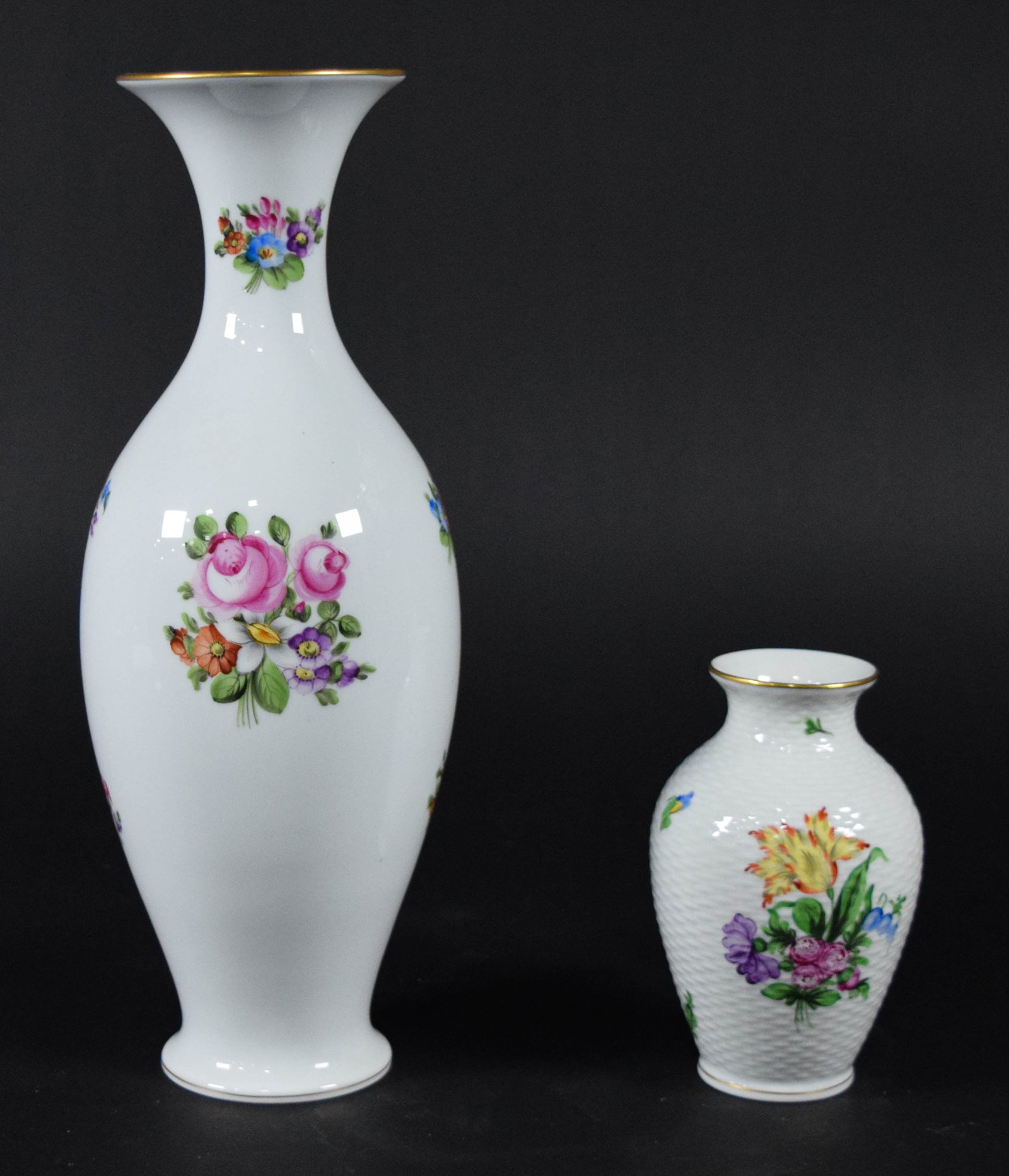 Two Herend Hand-Painted Porcelain Floral Vases (1 of 14)