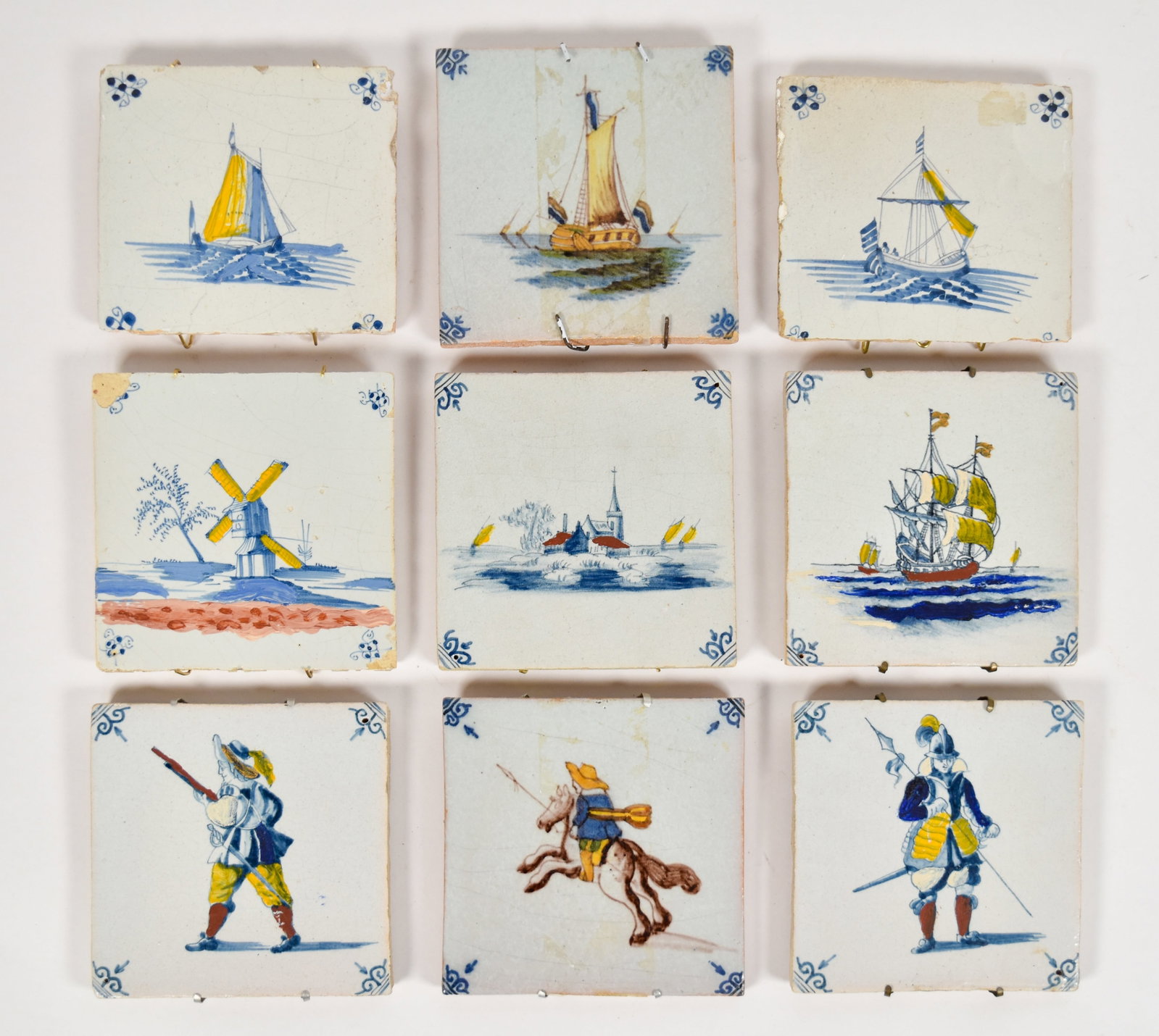 9 Delft Polychrome Tin Glazed Earthenware Tiles (1 of 13)
