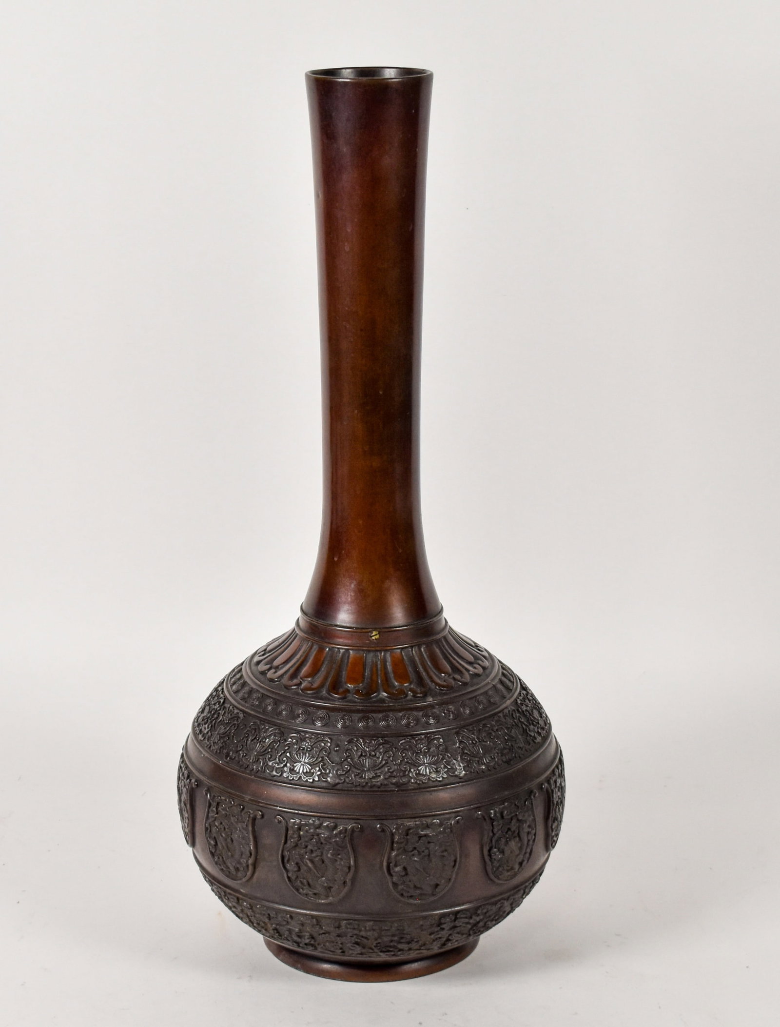 Meiji Period Japanese Bronze Relief Decorated Vase (1 of 11)