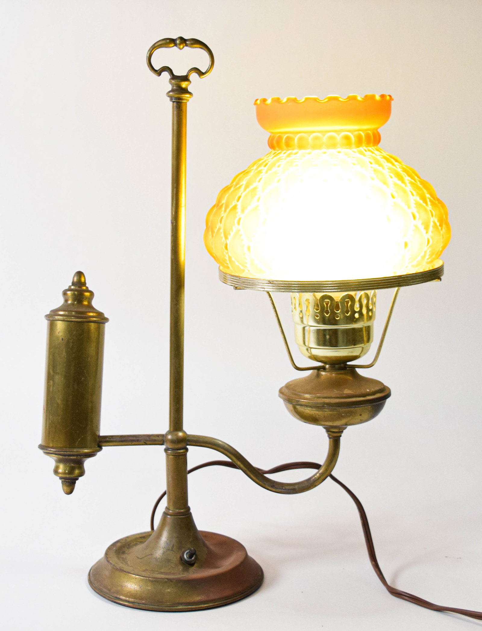 Victorian Style Brass Student Lamp with Quilted Amber Glass Shade (1 of 12)