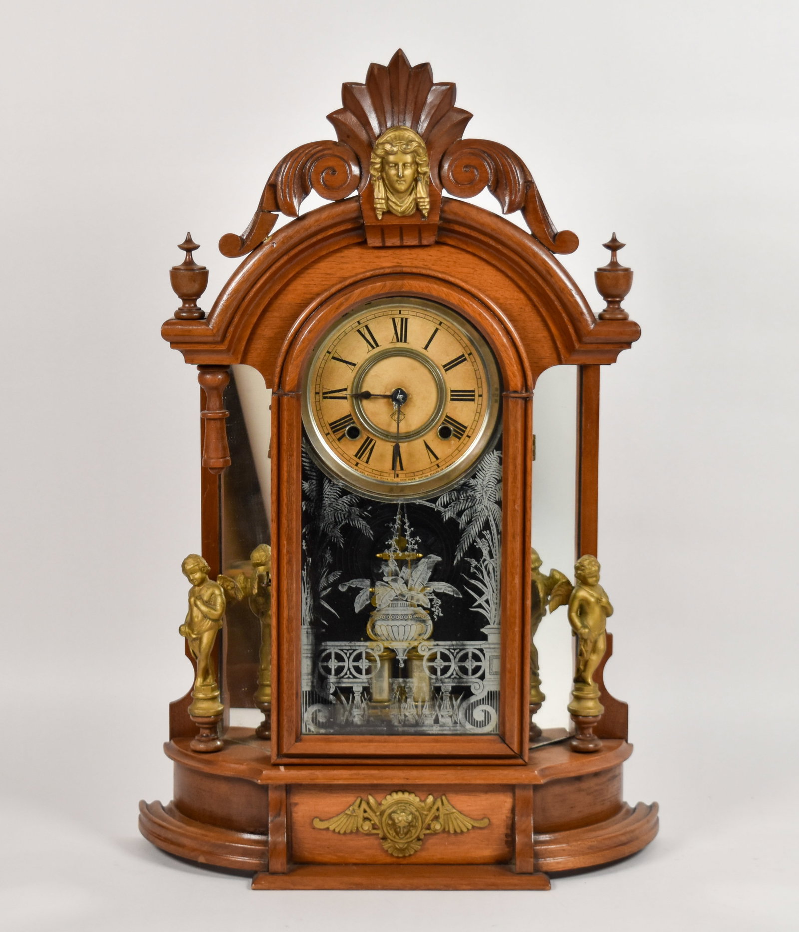 Ansonia Clock Co. Gilt Metal Mounted Wooden Mantel Clock (1 of 14)