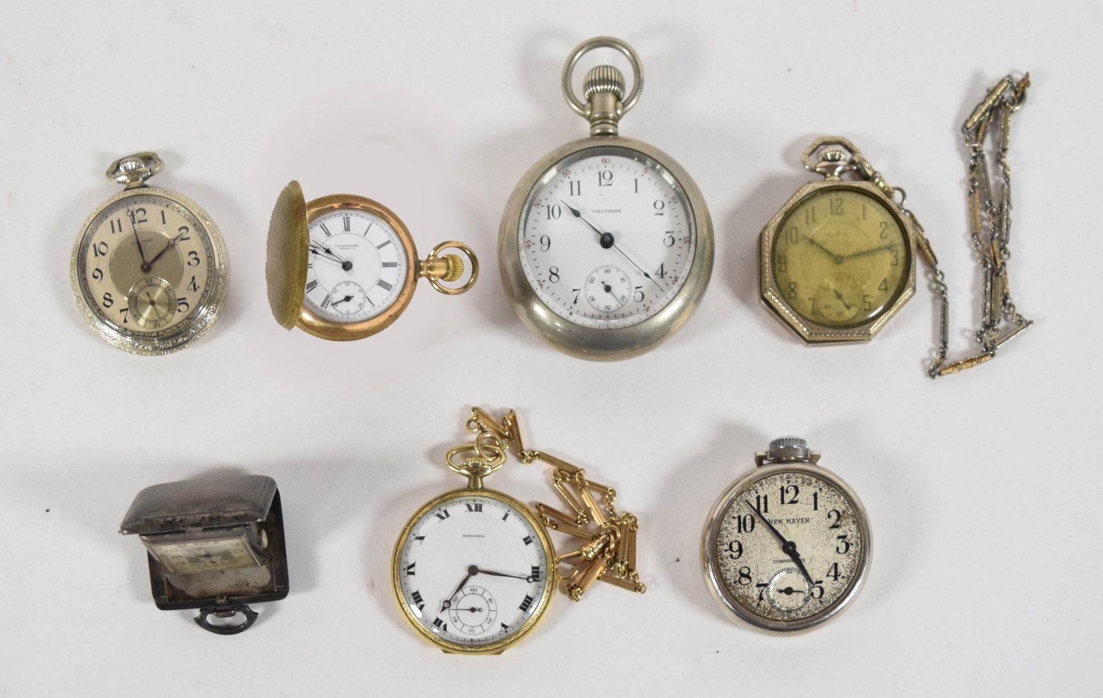 7 Pocket Watches and 1 NIA Travel Clock Including Howard and Waltham (1 of 15)