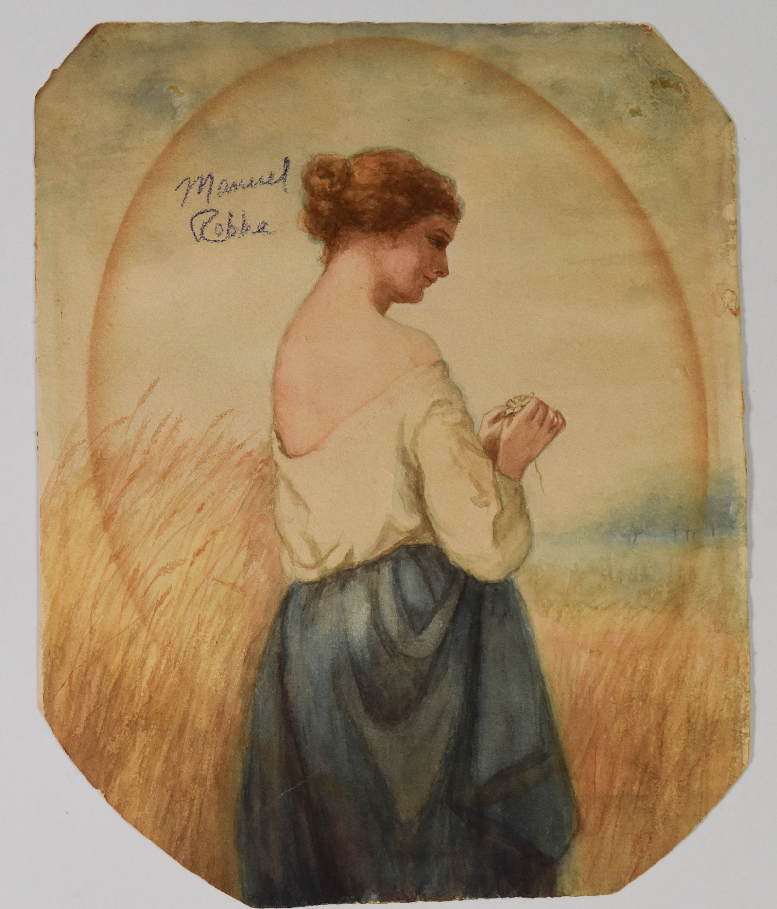 Manuel Robbe Watercolor Girl Holding Flower (1 of 9)