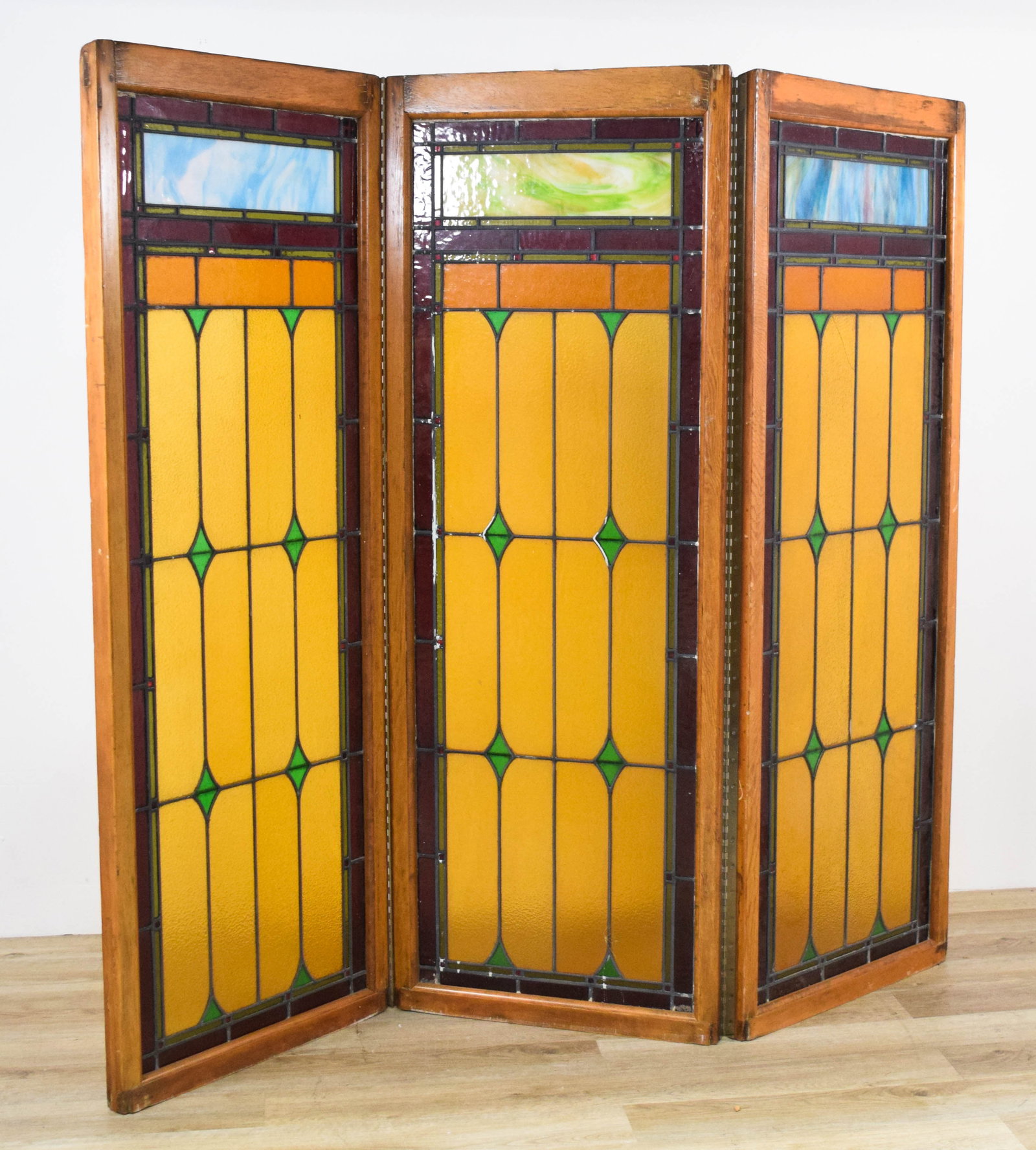 Arts & Crafts Stained Slag Glass Folding Screen (1 of 18)