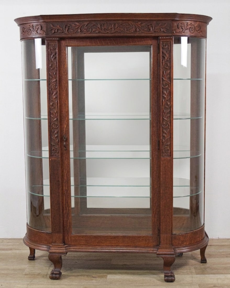 American Late Victorian Quartersawn Oak Bow-Front Curio Cabinet (1 of 16)