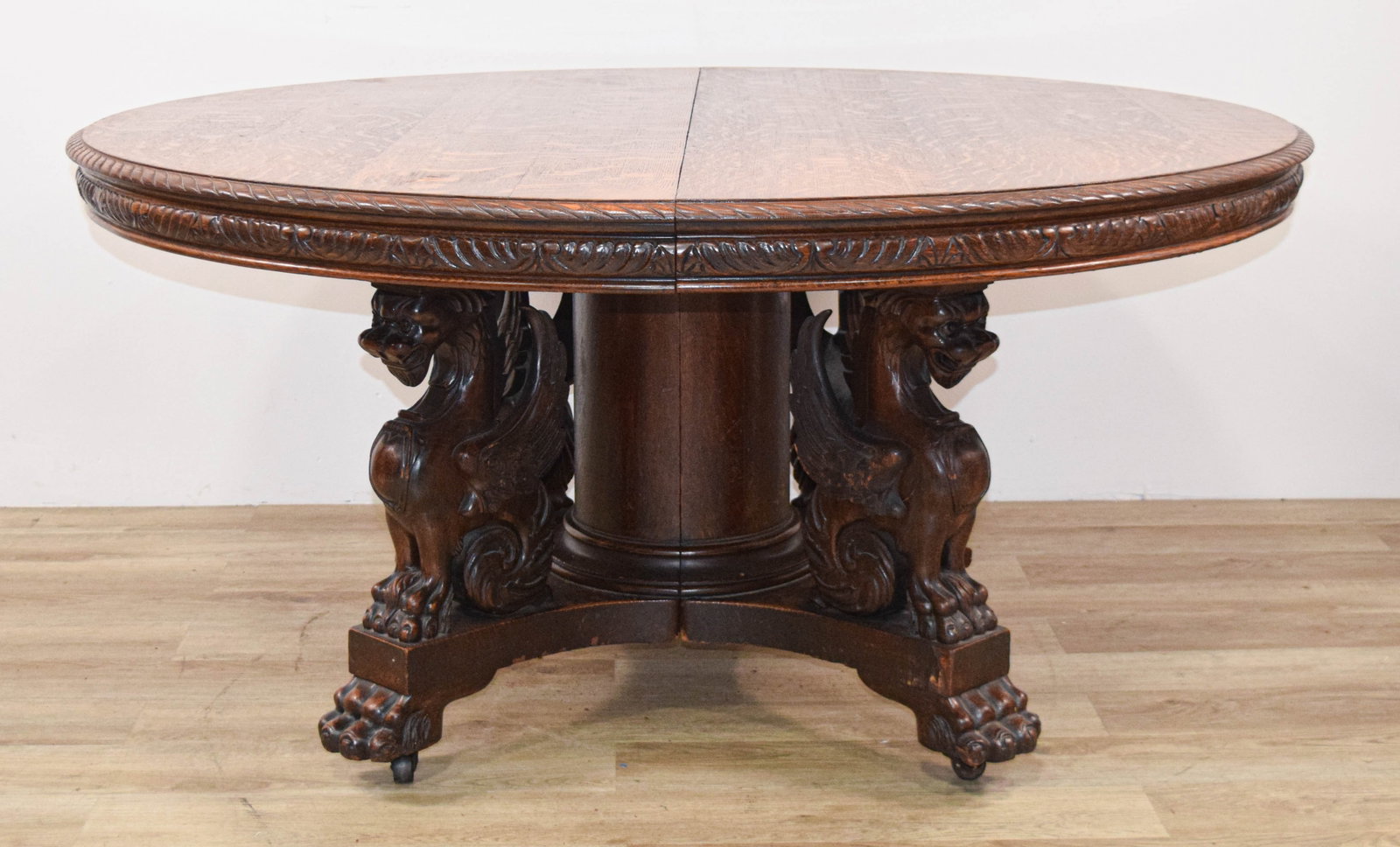 R.J. Horner Style Quartersawn Oak Dining Table with Extension Leaf (1 of 17)