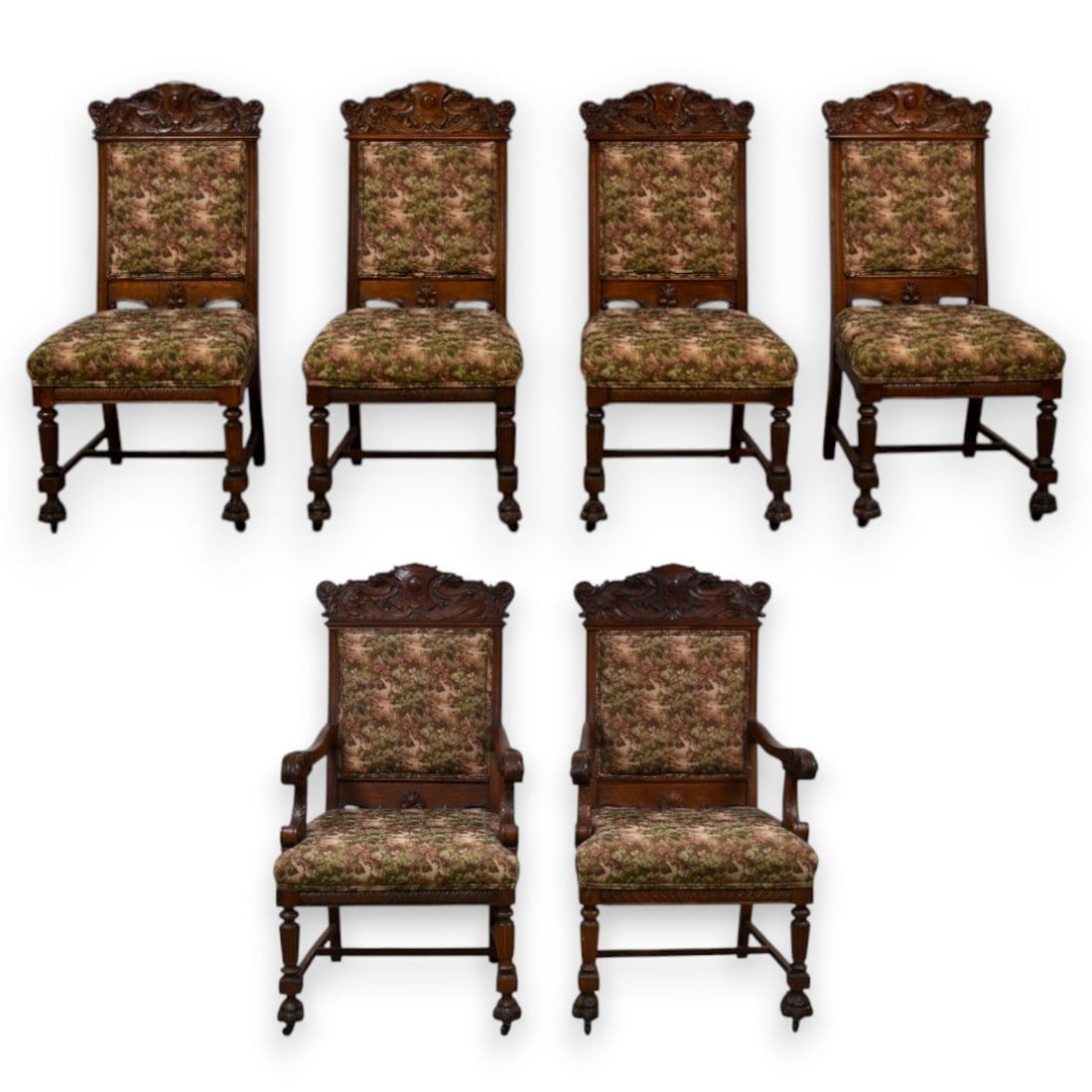 Set of 6 Renaissance Revival Carved Oak Dining Chairs (1 of 19)