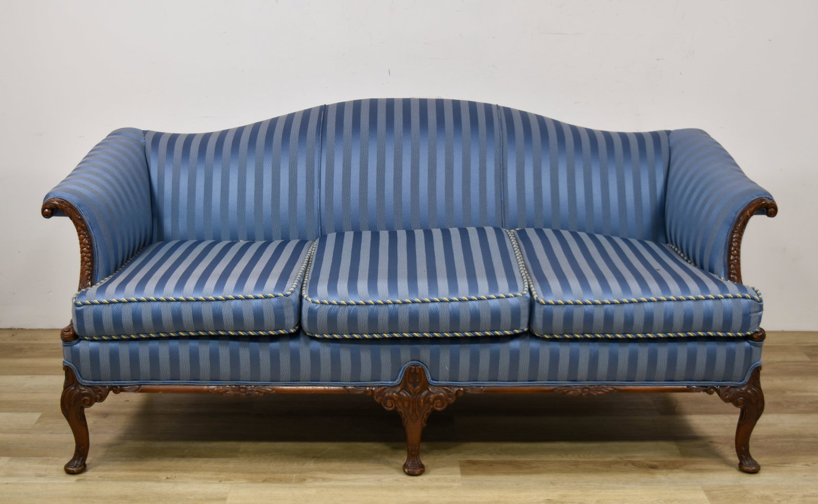 Chippendale Style Three Seat Sofa with Striped Upholstery (1 of 8)