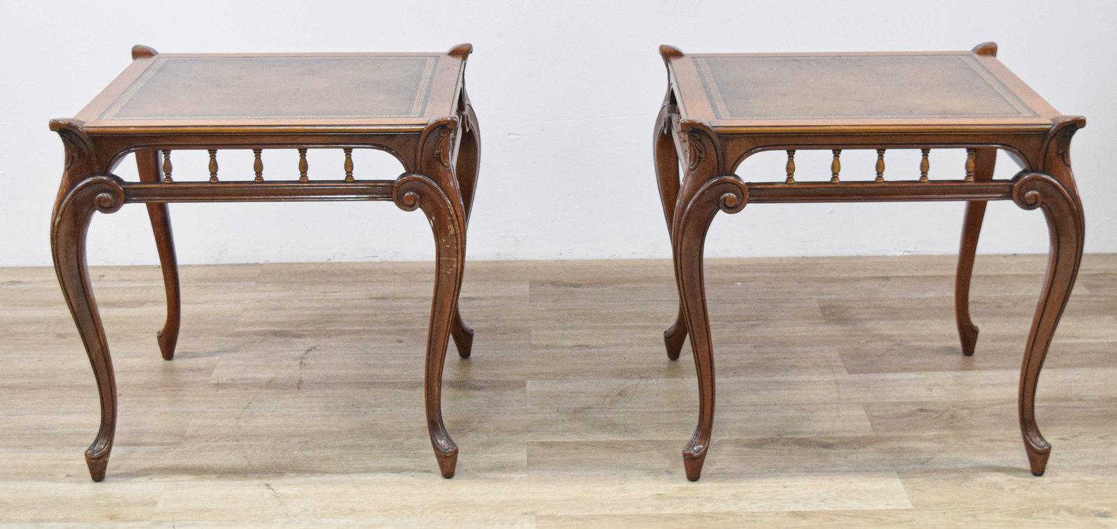 Pair of Weiman French Provincial Style Wood and Leather Side Tables (1 of 19)