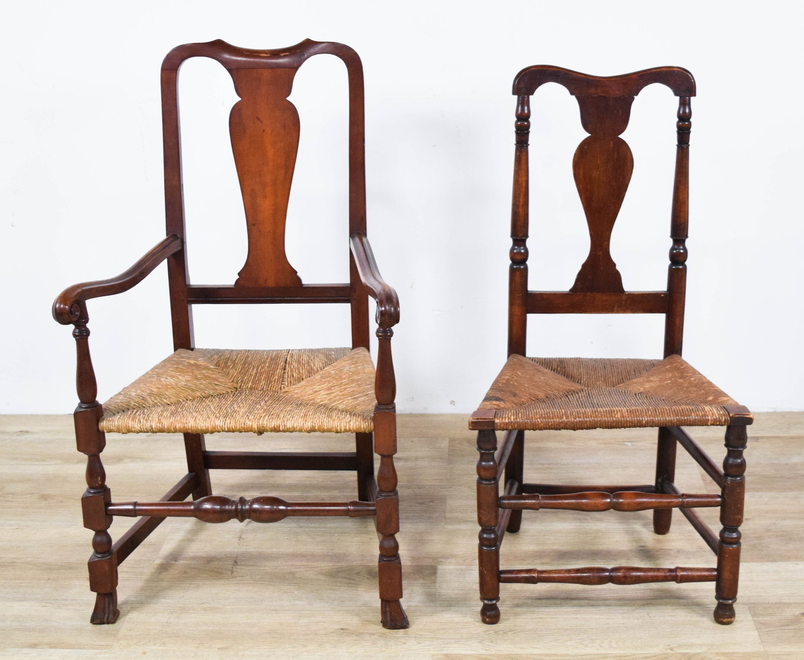 2 Queen Anne Style Stained Hardwood Rush Seat Chairs (1 of 17)