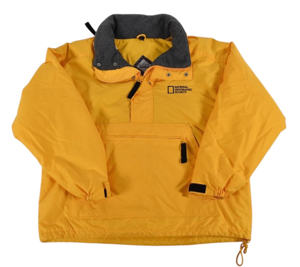 Peter Benchley's Nylon National Geographic Quarter Zip Anorak: Gear For Sports National Geographic Society quarter zip anorak jacket from the personal collection of Peter Benchley. This pullover garment is constructed with a 100% nylon shell and a polyester linin