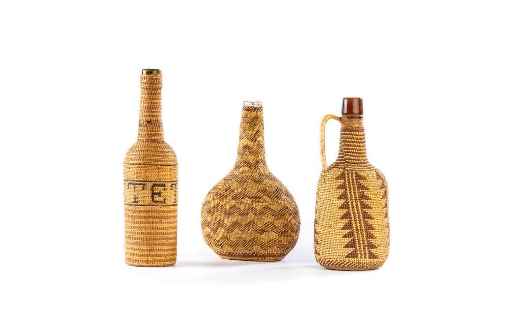 Lot of Three Makah Woven Bottle Covers (1 of 4)