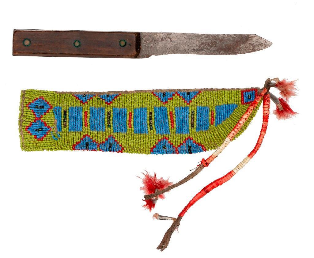 Plains Beaded Painted Parfleche Knife Sheath, with (1 of 2)