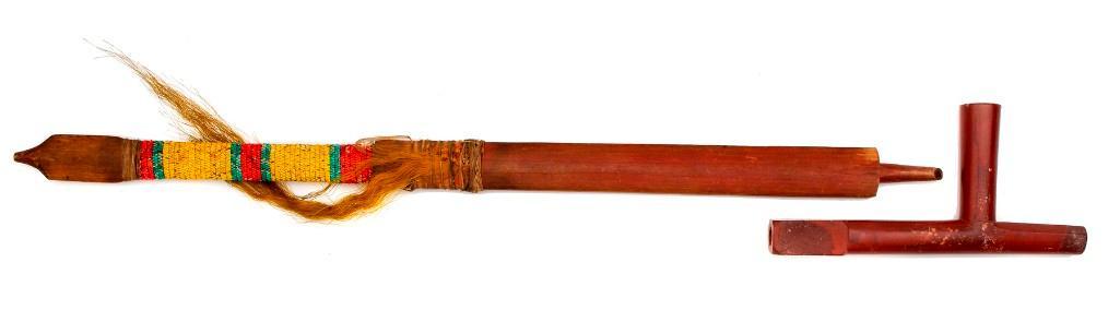 Catlinite Pipe with Quilled Wood Stem (1 of 2)
