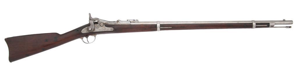 U.S. Model 1869 Springfield Trapdoor Cadet Rifle: .50-70 caliber, 30" barrel, S/N 2484. Gray metal, walnut stock. A faint but readable "ESA" cartouche on the left flat. **Metal has been cleaned to bright. Stock has some wear with some nic