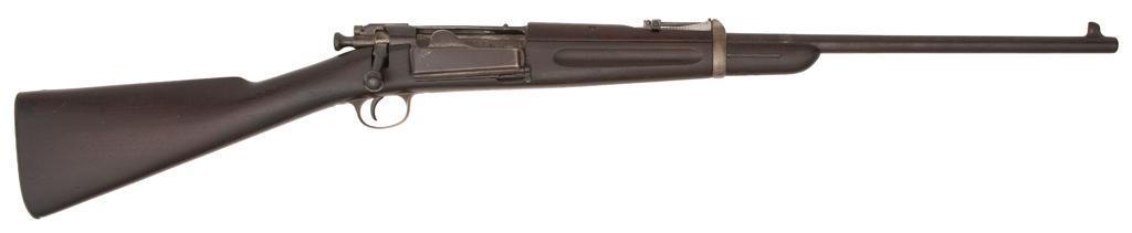 U.S. Model 1898 Springfield Krag Carbine: .30-40 caliber, 22" barrel, S/N 126885. Model 1896 rifle rear barrel sight and proper 1896 carbine handguard and front band. Carbine stock with saddle bar. Walnut stock with "JSA/1898" car